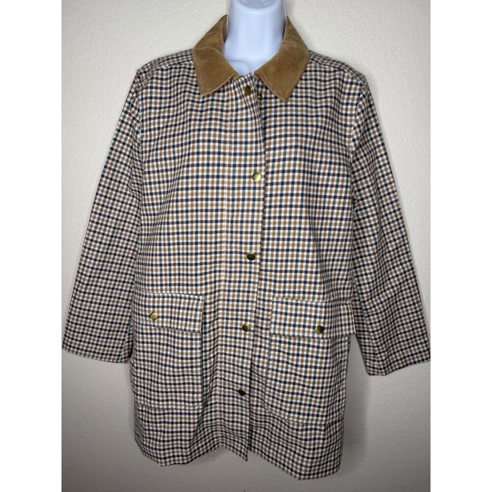 LOFT Tan Plaid Collar Jacket with Brown Trim - Picture 9 of 16
